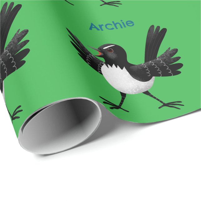 Australischer Willie Wagtail Cartoon personalisier Geschenkpapier (Rolleneckpunkt)