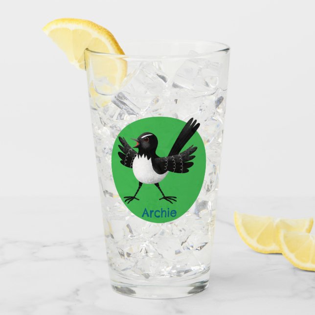 Australischer Willie Wagtail Cartoon personalisier Glas (Vorderseite Ice)