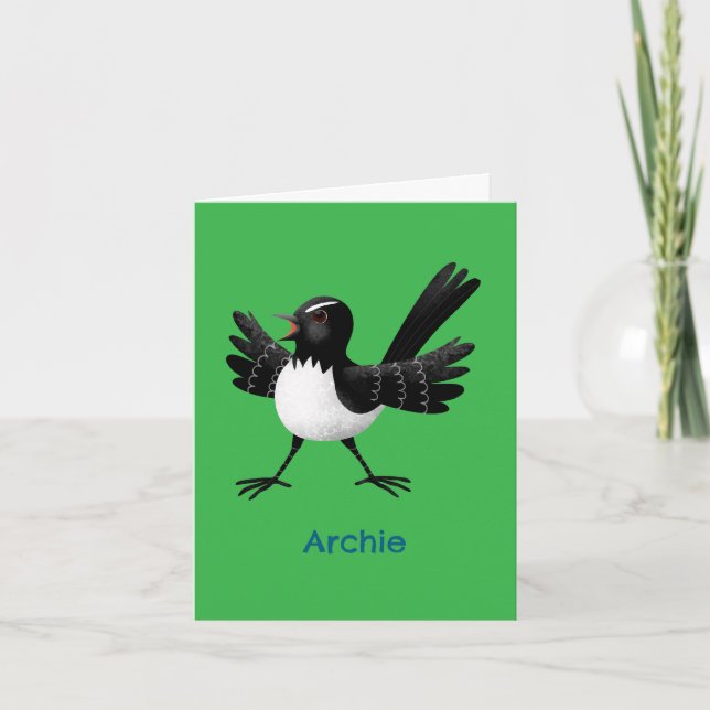 Australischer Willie Wagtail Cartoon personalisier Karte (Vorderseite)