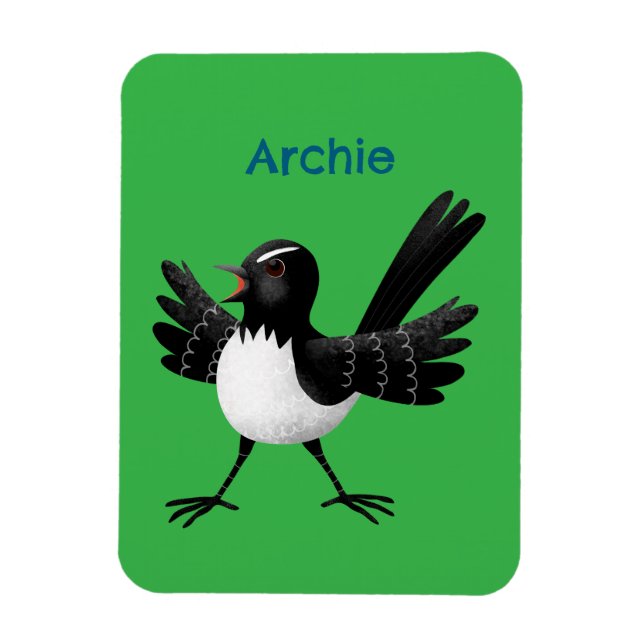 Australischer Willie Wagtail Cartoon personalisier Magnet (Vertikal)