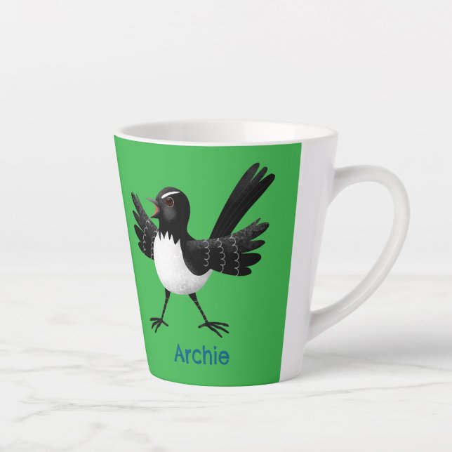 Australischer Willie Wagtail Cartoon personalisier Milchtasse (Rechts)
