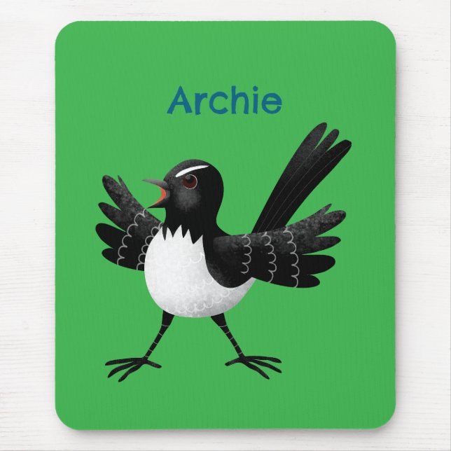 Australischer Willie Wagtail Cartoon personalisier Mousepad (Vorne)