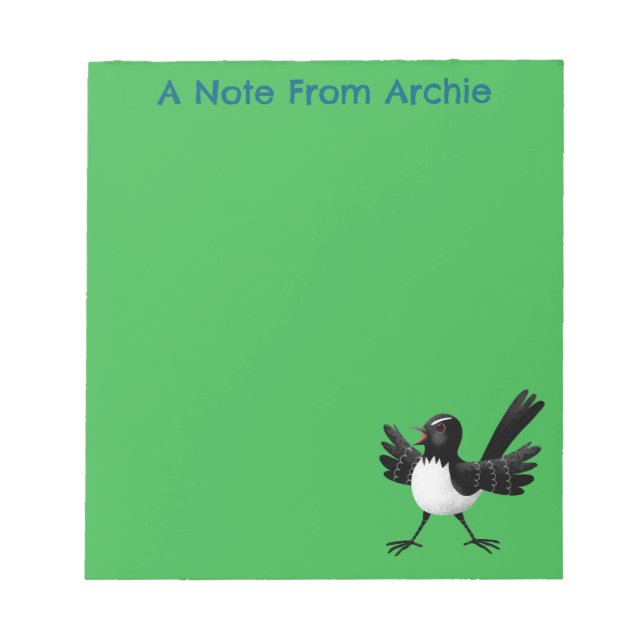 Australischer Willie Wagtail Cartoon personalisier Notizblock (Vorderseite)