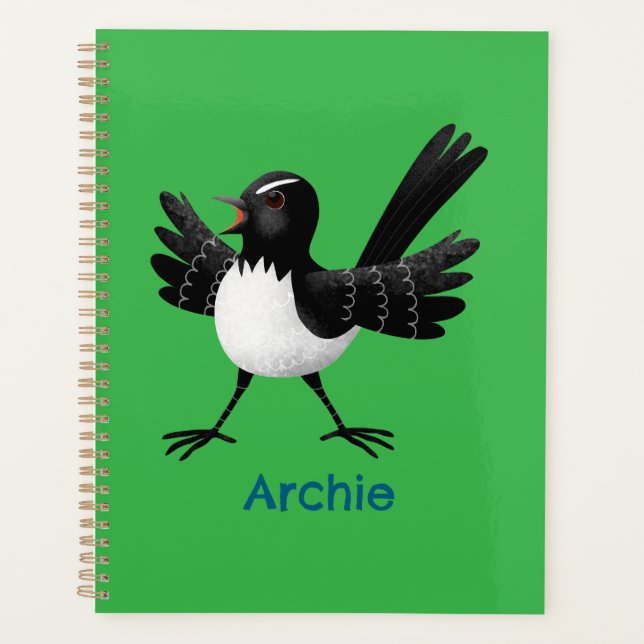 Australischer Willie Wagtail Cartoon personalisier Planer (Vorderseite)