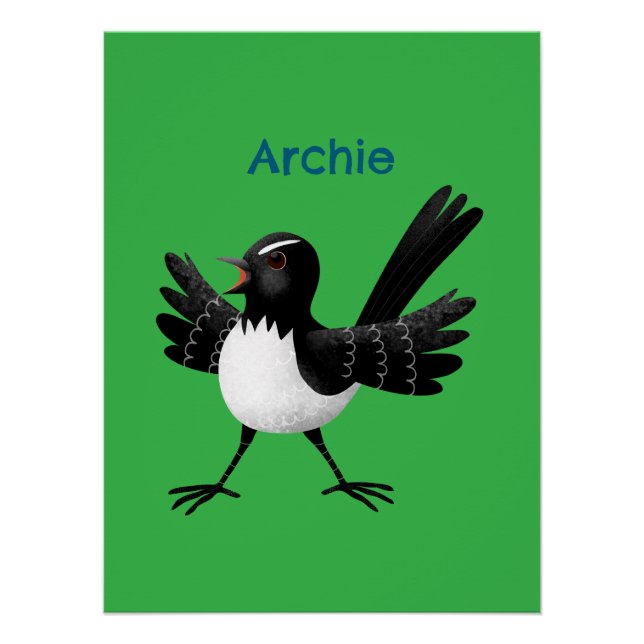 Australischer Willie Wagtail Cartoon personalisier Poster (Vorderseite)
