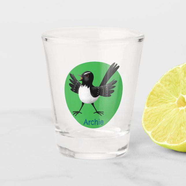 Australischer Willie Wagtail Cartoon personalisier Schnapsglas (Vorderseite)