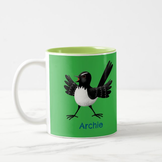 Australischer Willie Wagtail Cartoon personalisier Zweifarbige Tasse (Links)