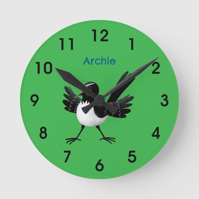 Australischer Willie Wagtail Cartoon Runde Wanduhr (Vorderseite)
