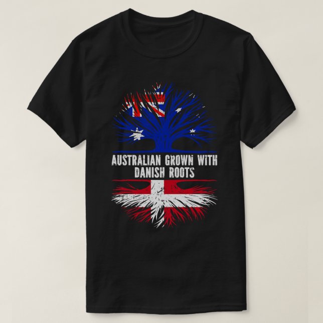 Australisches Anbau mit dänischer Roots Australien T-Shirt (Design vorne)