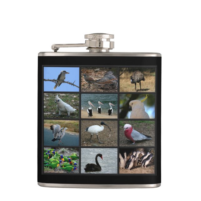 Australisches Birdwatchers Collage Flachmann (Vorderseite)