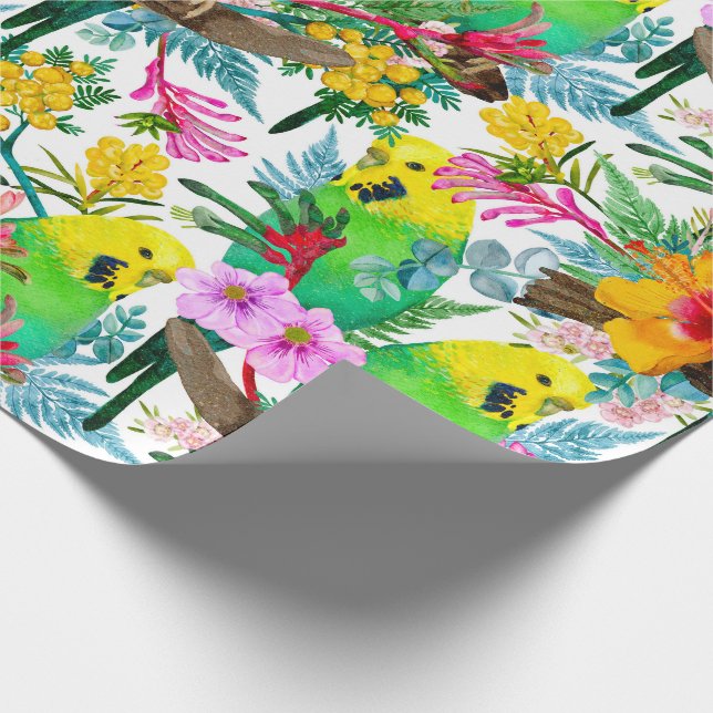 Australisches Budgerigar-Wildblume-Muster Geschenkpapier (Ecke)