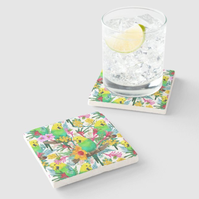 Australisches Budgerigar-Wildblume-Muster Steinuntersetzer (Seitenansicht)