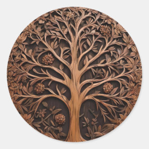Australisches Holz: 3D Warah Tree Wood Print, Runder Aufkleber