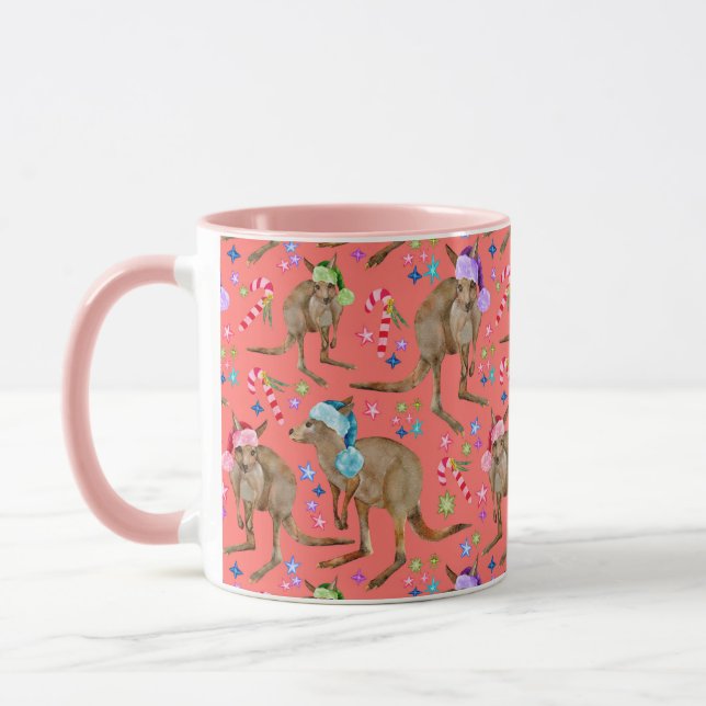 Australisches Kangaroo Weihnachtsrosa Tasse (Links)