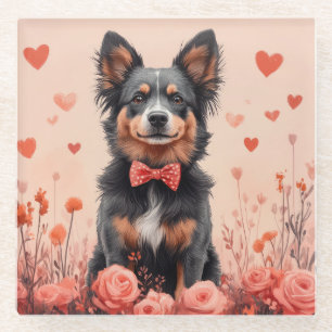 Australisches Rind mit Rosen - Valentinstag Glasuntersetzer