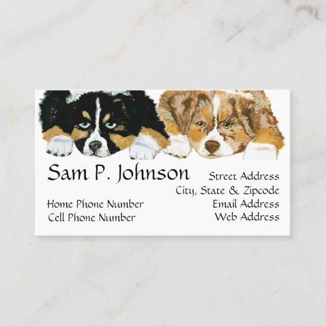 Australisches Schäfer ~ Welpen-Porträt Visitenkarte (Vorderseite)