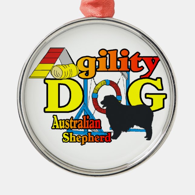 Australisches Shepherd-Agility Silbernes Ornament (Vorne)