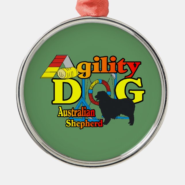 Australisches Shepherd-Agility Silbernes Ornament (Vorne)