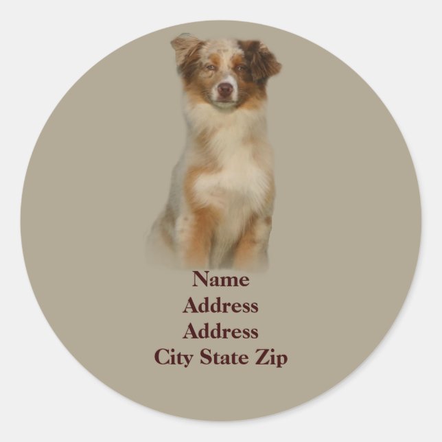Australisches Shepherd Red Address Label Runder Aufkleber (Vorderseite)