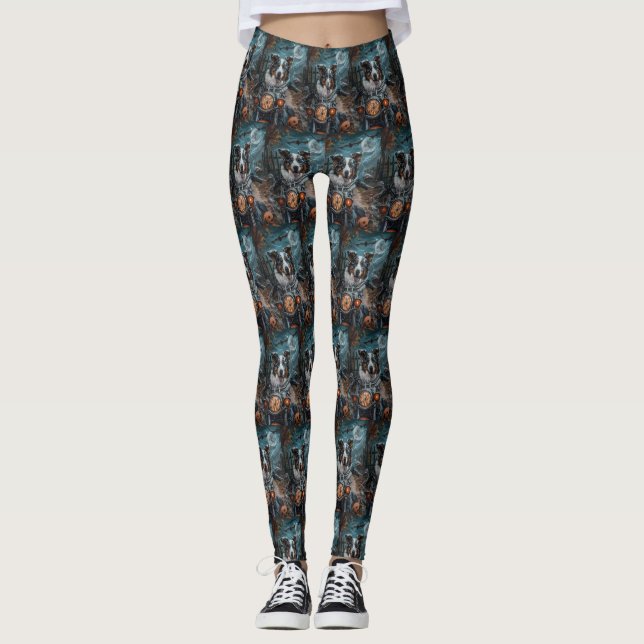 Australisches Shepherd Riding Motorrad Halloween Leggings (Vorderseite)