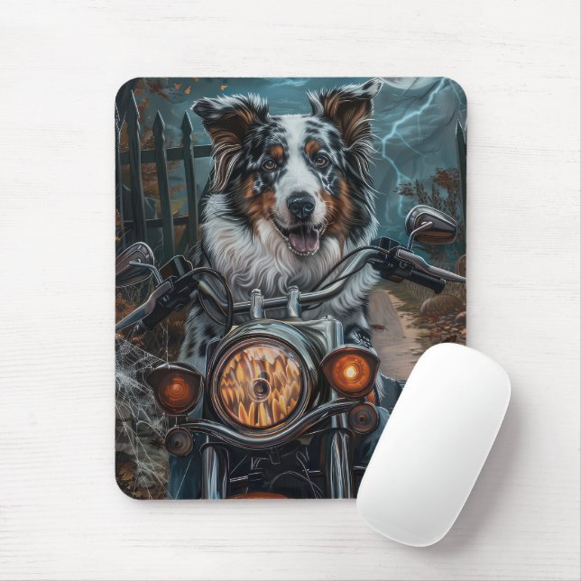 Australisches Shepherd Riding Motorrad Halloween Mousepad (Mit Mouse)