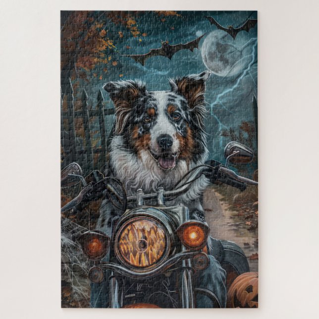 Australisches Shepherd Riding Motorrad Halloween Puzzle (Vertikal)