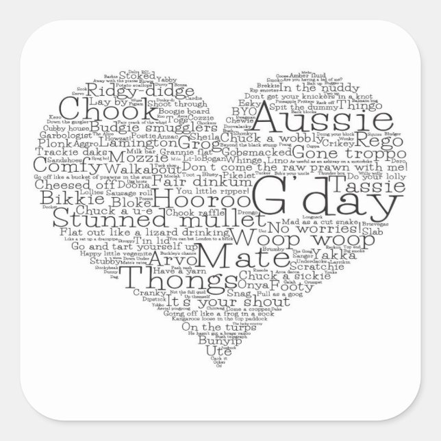 Australisches Slang-Herz Quadratischer Aufkleber (Vorderseite)