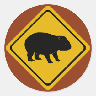 Australisches Straßenschild Wombat Runder Aufkleber