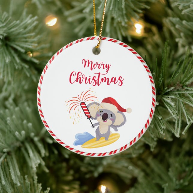 Australisches Weihnachts-Niedliches Koala Surfdesi Keramik Ornament (Baum)