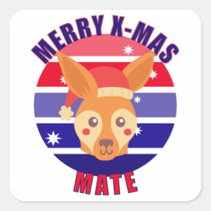 Australisches Weihnachtskangaroo Quadratischer Aufkleber