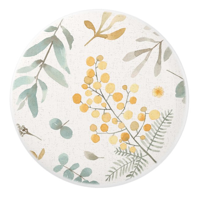 Australisches Zweig- und Eukalyptus-Aquarell mit Keramikknauf (Vorderseite)