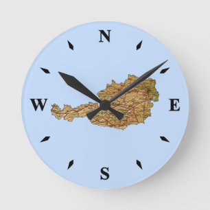 Austria Map Clock Runde Wanduhr