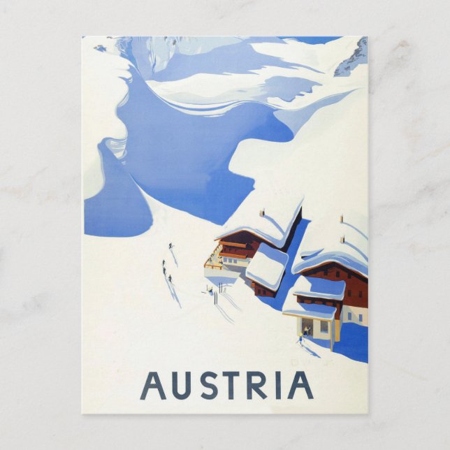 Austria, ski, cottage in mountains on winter postkarte (Vorderseite)