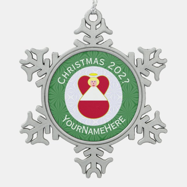 Austrian Angel Christmas Flag Personalisiert Schneeflocken Zinn-Ornament (Vorderseite)