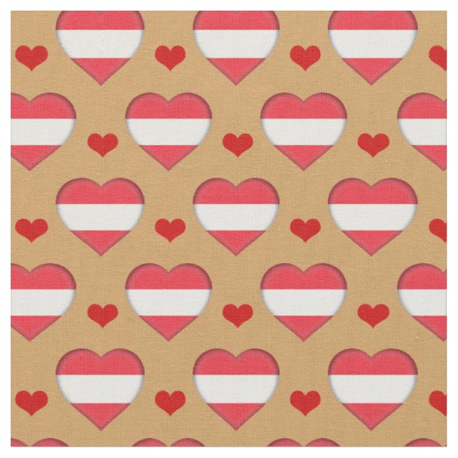 Austrian Flag & Red Heart mode Fabric / Österreich Stoff (Nahaufnahme)