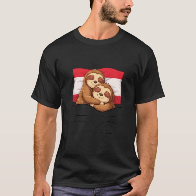 Austrian Flag Sloth Pajama Sleepover Sleeping Aust T-Shirt (Vorderseite)
