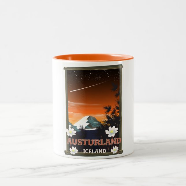 Austurland-Reisemposter Zweifarbige Tasse (Mittel)