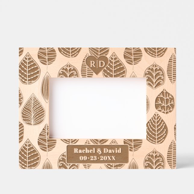 Auswahl an Blätter mit Initialen Hochzeit Geätzte Rahmen (Vorderseite)