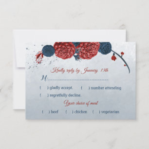 Auswahl an marineblauen und roten Blume RSVP Karte