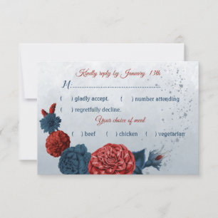 Auswahl an marineblauen und roten Blume RSVP Karte