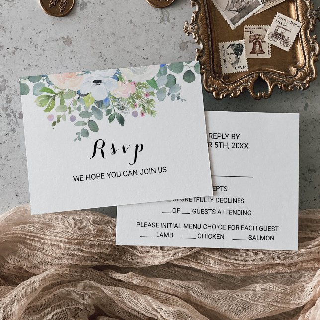 Auswahl an tropischen Eukalyptus-Gerichten RSVP Karte (Von Creator hochgeladen)