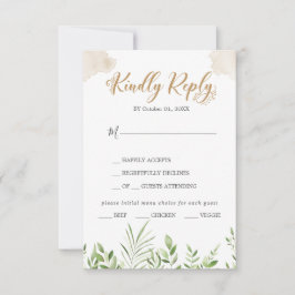 Auswahl der Gold Greenery Menü-Option Hochzeitsrad RSVP Karte