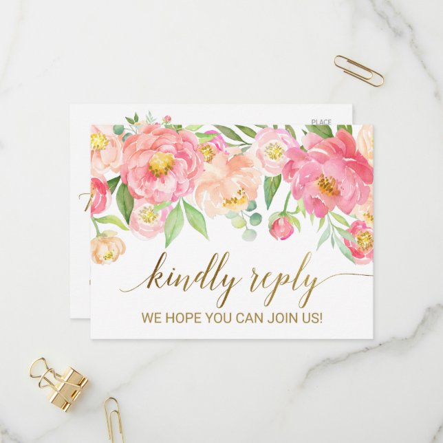 Auswahl der UAWG "Peach and Pink Peony Blume" Einladungspostkarte (Vorderseite/Rückseite Beispiel)