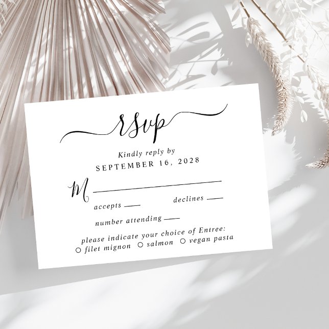 Auswahl des Chic-Skriptmenüs für die Hochzeit des  RSVP Karte (A chic wedding RSVP card with your customized menu options)