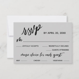 Auswahl des lässigen Handschriftenmenüs Light Gray RSVP Karte