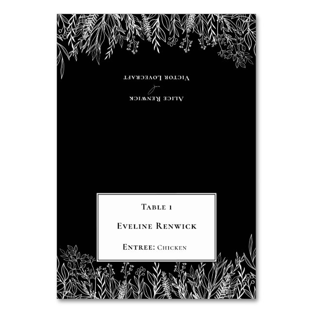 Auswahl des Menüs "Black Greenery" für faltbare Pl Tischnummer (Vorderseite)