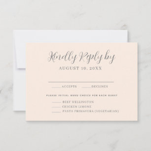 Auswahl des rosa Blush-Menüs für die Hochzeitsrada RSVP Karte