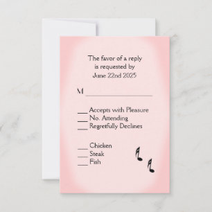 Auswahl des RSVP-Menüs für Rosa Musikhochzeit RSVP Karte