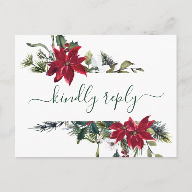 AUSWAHL: Elegante Red Poinsettia Wedding RSVP Postkarte (Vorderseite)