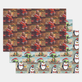 Auswahl von Weihnachtstierblättern Geschenkpapier Set